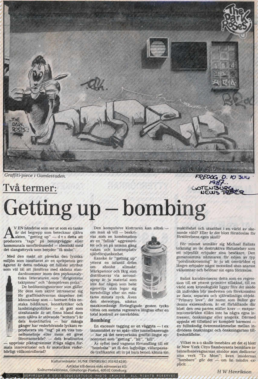 Article: Roses... by DoggieDoe - Sweden, Göteborg-Posten Friday 10. July 1987